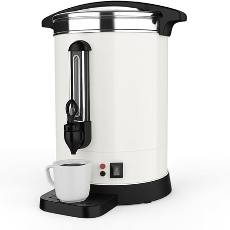 Lumiparty Commercial Coffee Urn, 100 Cups Double Stainless Steel Coffee Maker Dispenser Fast Brew, Hot Water Urn for Catering, Meeting, Wedding, White