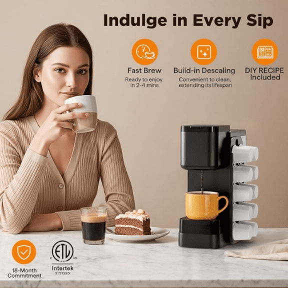 Coffee Maker with Magnetic K-Pod Organizer (Pods Not Included), Stores 10 Pods, 4-5 Cups Coffee Maker & Single-serve Brewer for K Cup & Grounds, 40oz Removable Water Tank, Black
