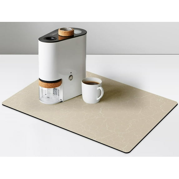 Coffee Maker Mat for Countertop - Coffee Bar Accessories Fit Under Cafe Machine, Rubber Backed Absorbent Pad, Table Mat Under Appliance, Kitchen Counter Dish Drying Mat, 19"x12", Marble Beige