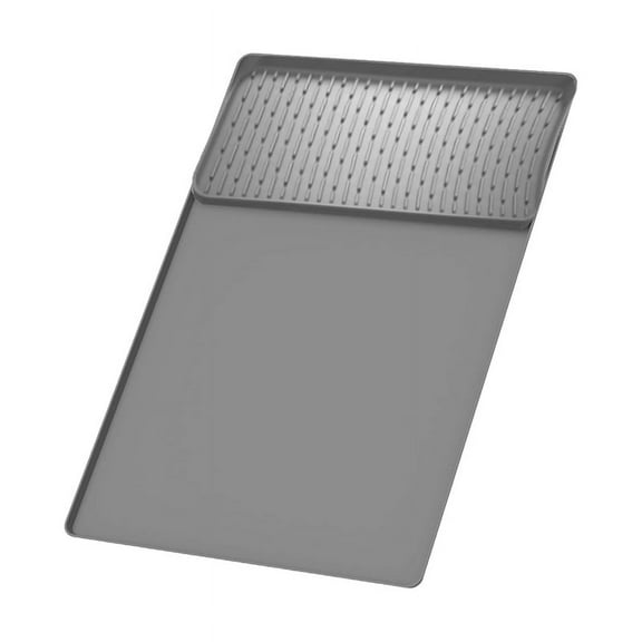 Coffee Maker Mat for Countertops 15.75x23.6In Coffee Bar Mat with Detachable Dish Drying Mat Raised Spill Proof Edges B,1 * Coffee Maker Mat 1 * Vertical Stripe Drain Drying Mat,Gray