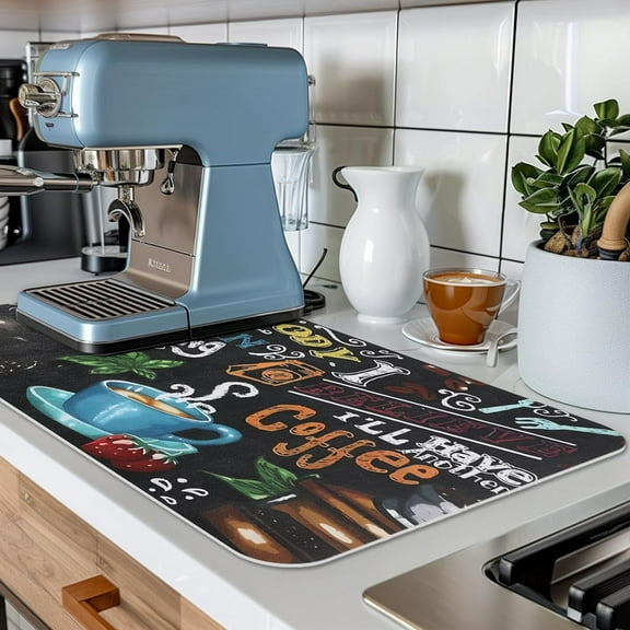 Coffee Maker Mat for Countertops, Coffee Bar Accessories Fit Under Coffee Machine Mat, Rubber Backed Coffee Pots, Table Mat under Appliance, Dish, Drying Mat, Kitchen Counter,16X24