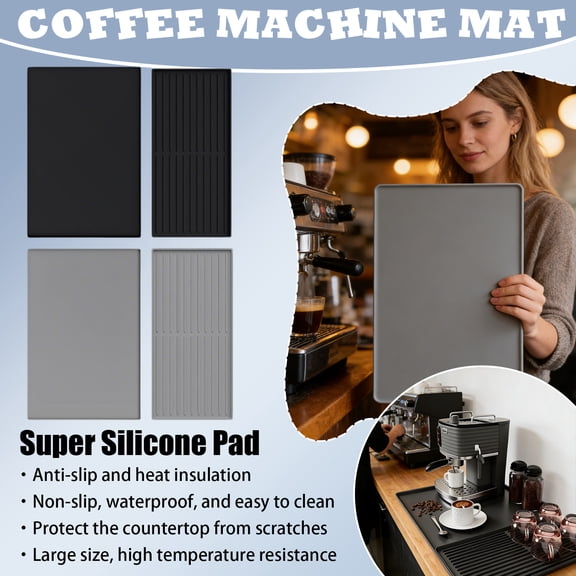 Coffee Maker Mat Kitchen Coffee Station Drain Pad Water Absorbent Non Slip Drying Mat for Counter Bar Counter Black S Size