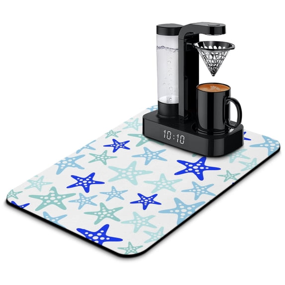 Under Coffee Maker Mat with tropical Design - Quick Drying Coffee Bar Mat with Marine Summer Vibe, Super Absorbent Diatom Pad for Sink, Counter or Dining Table