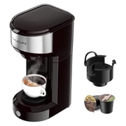 Coffee Maker, Single Serve Coffee Maker Machine 6 to 14 oz With Permanent Filter, Compatible with K Cup Pod & Ground Coffee, Mini Size Black