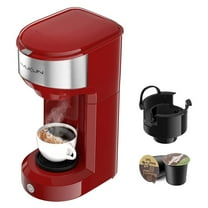 Coffee Maker, Single Serve Coffee Maker Machine 6 to 14 oz With Permanent Filter, Compatible with K Cup Pod & Ground Coffee, Mini Size Red