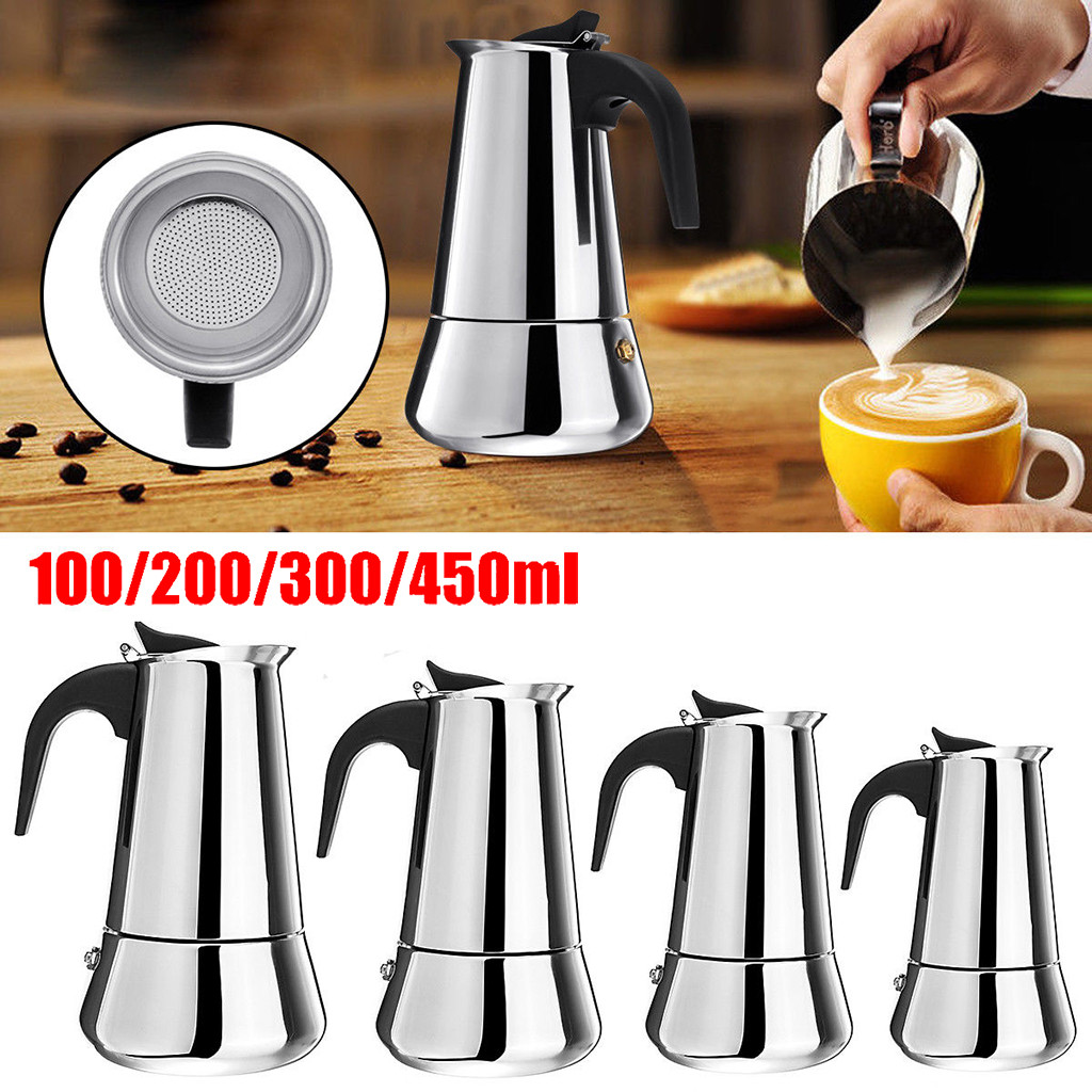 450 ML, 9 Cup Stainless Steel Moka Stovetop Espresso Maker Latte