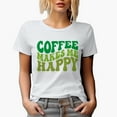 thumbnail image 1 of Coffee Makes Me Happy Quote, Groovy Retro Wavy Text Merch Gift, White T-Shirt, Small, 1 of 5