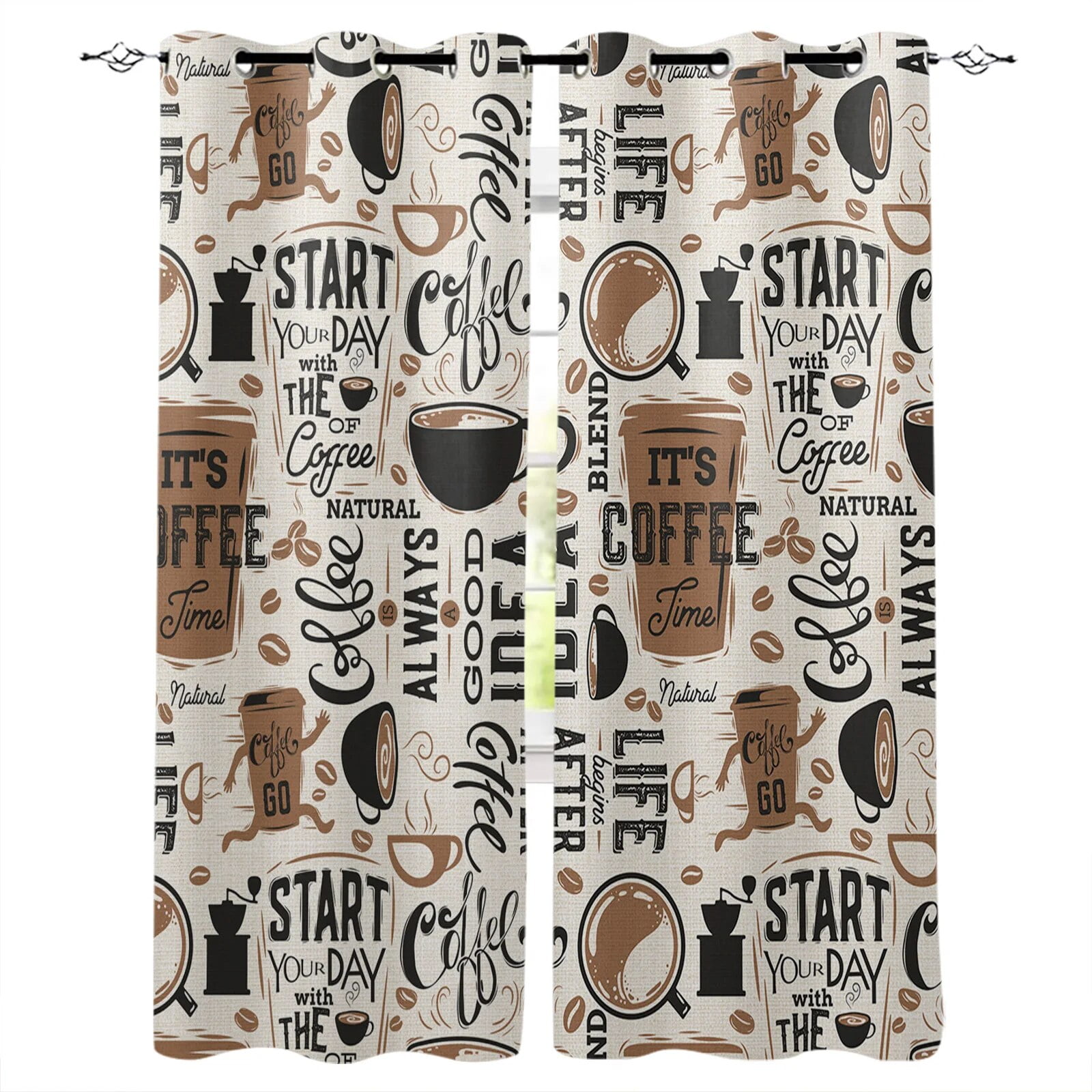 Coffee Making Process Beige Khaki Printed Curtains for Living Room Home