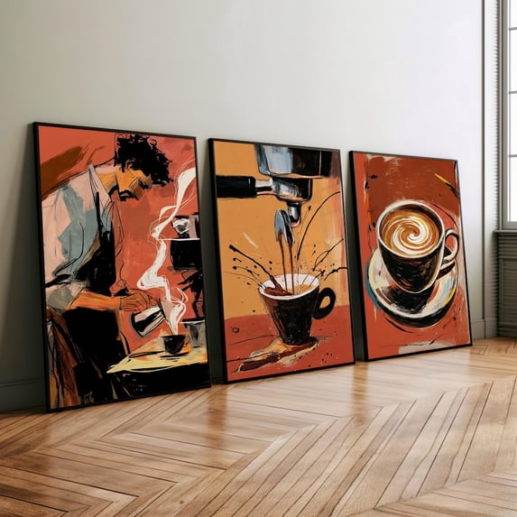 Coffee Making Wall Art Neutral Pop Art Espresso Bar Cart Decor Set 3 ...