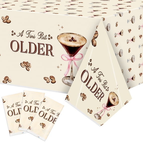 Coffee Martini Tablecloth for Outdoor Picnic Supplies, 130x220cm Waterproof Tablecover for  Male Birthday Parties Decor, 3 Pieces