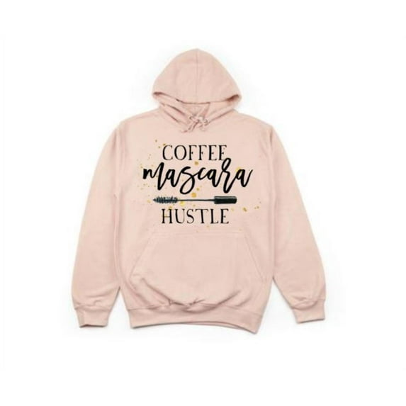 Coffee Mascara Hustle, Women's Hoodies, Funny Hoodies, Gift For Her, Ladies Hoodie, Coffee, Mascara, Hustle, Graphic Hoodie, Girls Hoodie, Peach (Black Text), MEDIUM