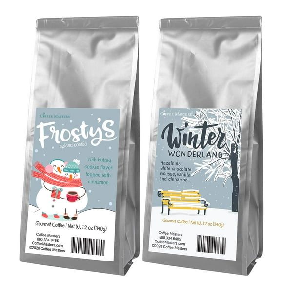 Coffee Masters Christmas Coffee Sampler - Frosty's Spiced Cookie and Winter Wonderland 12 oz Ground Coffee