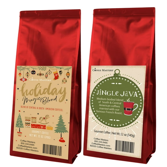 Coffee Masters Christmas Coffee Sampler - Holiday Magic Blend and Jingle Java 12 oz Ground Coffee