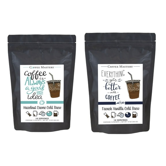 Coffee Masters Everyday Flavor Favorites Cold Brew Coffee Sampler - Hazelnut Crme and French Vanilla 10 Pack Cold Brew Packets