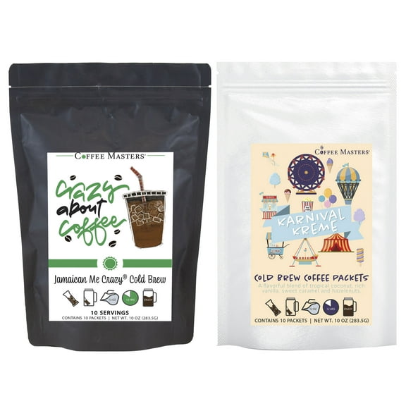 Coffee Masters Everyday Flavor Favorites Cold Brew Coffee Sampler - Jamaican Me Crazy and Karnival Kreme 10 Pack Cold Brew Packets