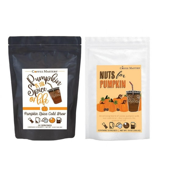 Coffee Masters Fall Autumn Cold Brew Coffee Sampler - Pumpkin Spice and Nuts for Pumpkin 10 Pack Cold Brew Packets