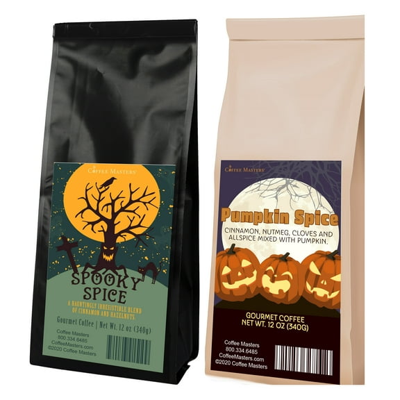 Coffee Masters Halloween Coffee Sampler - Pumpkin Spice and Spooky Spice 12 oz Ground Coffee