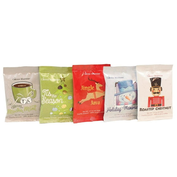 Coffee Masters Holiday Variety Pack Christmas Perfect Potfuls 1.5 oz Ground Coffee Packets (40 Pack)
