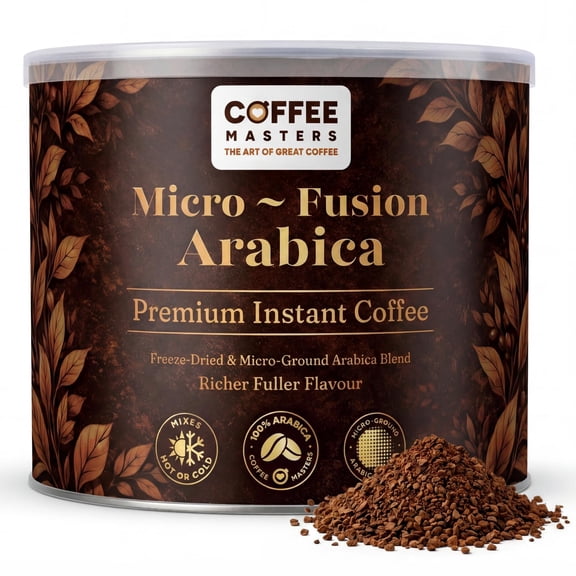 Coffee Masters Micro Fusion Arabica Instant Coffee Granules, Freeze Dried Microground Blend, Smooth Rich Flavour, Hot or Iced, Resealable Catering Tub, 500g