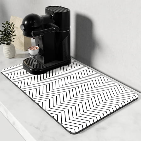 Coffee Mat, 12" x 19" Cute Coffee Bar Mats for Espresso Machine Station Accessories and Organizer, Hide Stain Rubber Backed Absorbent Dish Drying Pad for Kitchen Counter, White Strip