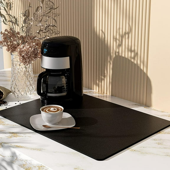 Coffee Mat 12''x16'', Dish Drying Mats with Rubber Backed for Kitchen Counter, Absorbent Hide Stain Bar Mat Coffee Bar Accessories Fit Kitchen Counter,Coffee Maker (Black)