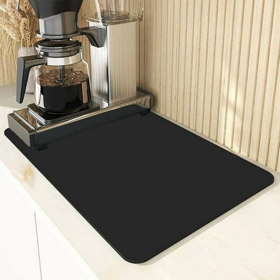 Coffee Mat - 16" × 24”Coffee Bar Mat | Coffee Bar Accessories Fit Under Coffee Maker Espresso Machine | Absorbent Hide Stain Rubber Backed Dish Drying Mat for Kitchen Counter Black
