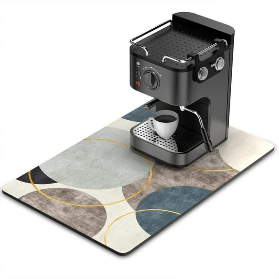 Coffee Mat, 16"x24" Boho Theme Coffee Bar Mat for Coffee Station Accessories and Organizer, Absorbent Dish Drying for Kitchen Counter, Cute Abstract Art Circle Bar Decor Coffee Machine Mat