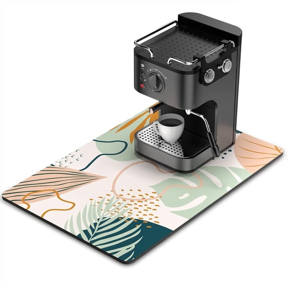 Coffee Mat, 16"x24" Boho Theme Coffee Bar Mat for Coffee Station Accessories and Organizer, Absorbent Dish Drying for Kitchen Counter, Cute Boho Tropical Leaves Bar Decor Coffee Machine Mat