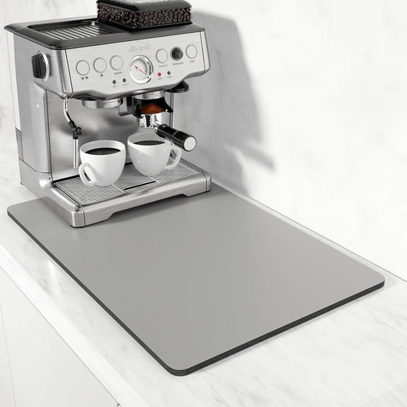 Coffee Mat, 16"x24" Coffee Bar Mat for Coffee Station Accessories and Organizer, Absorbent Dish Drying Pad for Kitchen Counter, Cute Coffee Bar Decor Coffee Maker Machine Mat, Space Gray