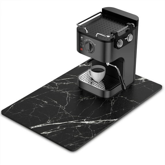 Coffee Mat, 16"x24" Marble Style Coffee Bar Mat for Coffee Station Accessories and Organizer, Absorbent Dish Drying for Kitchen Counter, Cute Black Marble Coffee Bar Decor Coffee Machine Mat