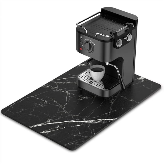 Coffee Mat, 16"x24" Marble Style Coffee Bar Mat for Coffee Station Accessories and Organizer, Absorbent Dish Drying for Kitchen Counter, Cute Black Marble Coffee Bar Decor Coffee Machine Mat