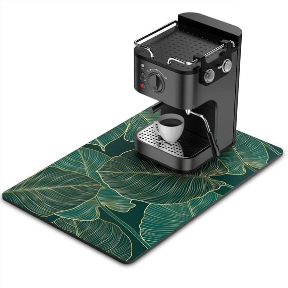 Coffee Mat, 16"x24" Tropical Theme Coffee Bar Mat for Coffee Station Accessories and Organizer, Absorbent Dish Drying for Kitchen Counter, Cute Palm Leaves Coffee Bar Decor Coffee Machine Mat