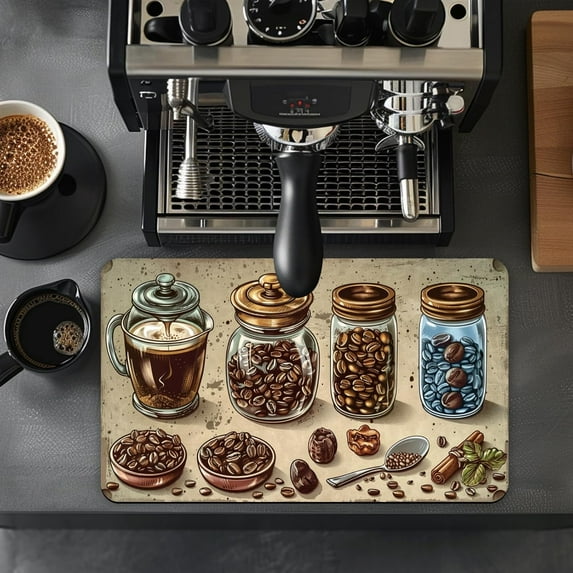 -Coffee Mat: 19.5x12in Coffee Bar Accessories with Rubber Backed Fit Under Coffee Maker Coffee Pot Espresso Machine, Coffee Bar Mats for Countertops Hide Stain Absorbent Dish Drying Matt
