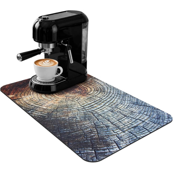 Coffee Mat 19x12 Inch, Wood Grain Coffee Drip Mat, Absorbent Hide Stain Rubber Backed Dish Drying Mat for Kitchen Counter, Bar Mats for Countertops, Under Coffee Bar Maker Machine Pot Espresso Staion