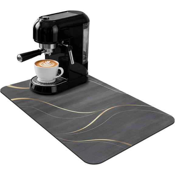 Coffee Mat 20x16 Inch Streamline Style, Absorbent Hide Stain Rubber Backed Dish Drying Mat for Kitchen Counter,Bar Mat for Countertops, Under Coffee Bar Maker Machine Pot Espresso Machine