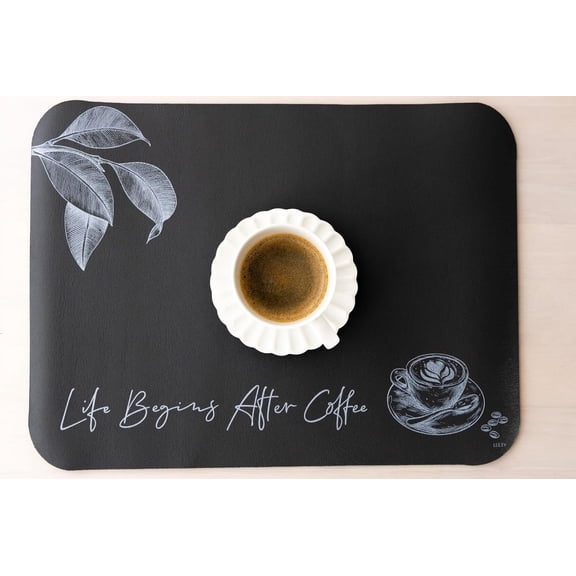 Coffee Mat Absorbent and Quick Dry Mat (Spanish) Countertop–Non-Slip Rubber Backed Coffee Bar Mat – Modern Coffee Art – Highly Absorbent Mat for Kitchen Counter, Mat para Cafe.