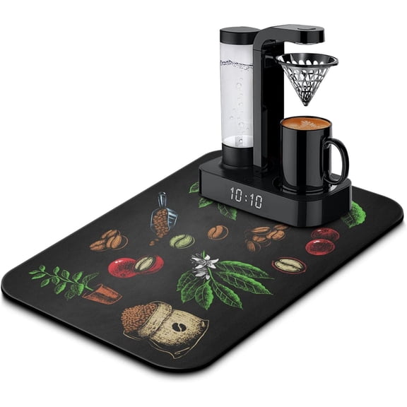 Coffee Mat Absorbent and Quick Dry Mat Hide Stain Rubber Backed Anti-Slip Drying Mat 19.5x12in for Kitchen Counter-Coffee Bar