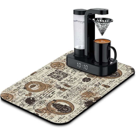 Coffee Mat Absorbent and Quick Dry Mat Hide Stain Rubber Backed Anti-Slip Drying Mat 19.5x12in for Kitchen Counter-Coffee Bar