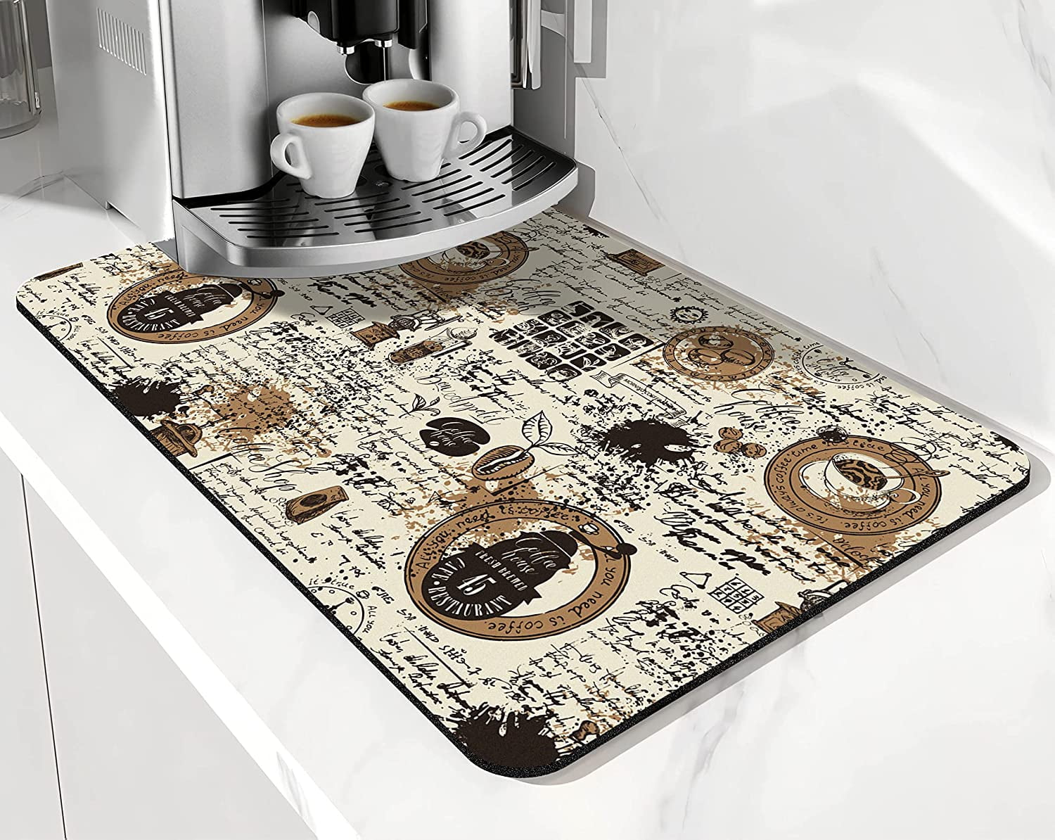 Coffee Mat Absorbent and Quick Dry Mat Hide Stain Rubber Backed Anti-Slip  Drying Mat 19.5x12in for Kitchen Counter-Coffee Bar