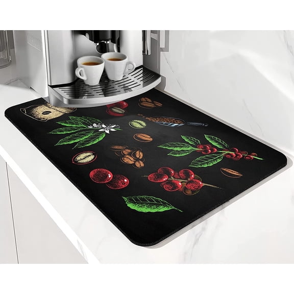 Coffee Mat Absorbent and Quick Dry Mat Hide Stain Rubber Backed Anti-Slip Drying Mat 19.5x12in for Kitchen Counter-Coffee Bar