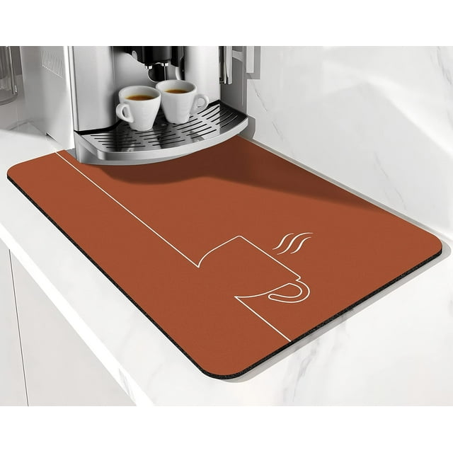 Coffee Mat Absorbent and Quick Dry Mat Hide Stain Rubber Backed Anti-Slip Drying Mat 19.5x12in for Kitchen Counter-Coffee Bar
