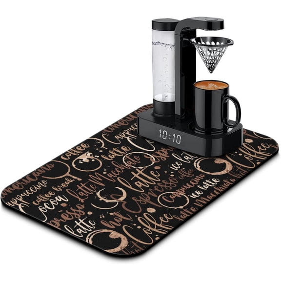Coffee Mat Absorbent and Quick Dry Mat Hide Stain Rubber Backed Anti-Slip Drying Mat 19.5x12in for Kitchen Counter-Coffee Bar