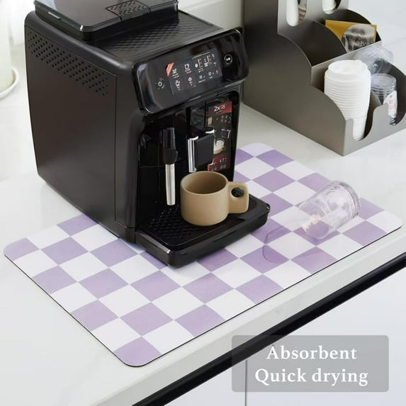 Coffee Mat Checkered Dish Drying Mat for Kitchen Counter Pad Absorbent Kitchen Drying Mat for Bar Station Accessories Easy Clean