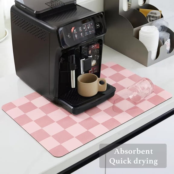 Coffee Mat Checkered Dish Drying Mat for Kitchen Counter Pad Absorbent Kitchen Drying Mat for Bar Station Accessories Easy Clean