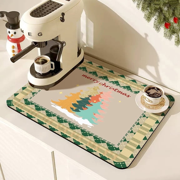 Coffee Mat Christmas Decorations Drying Mat With Waterproof Backing 24"X16" Red YIWEI