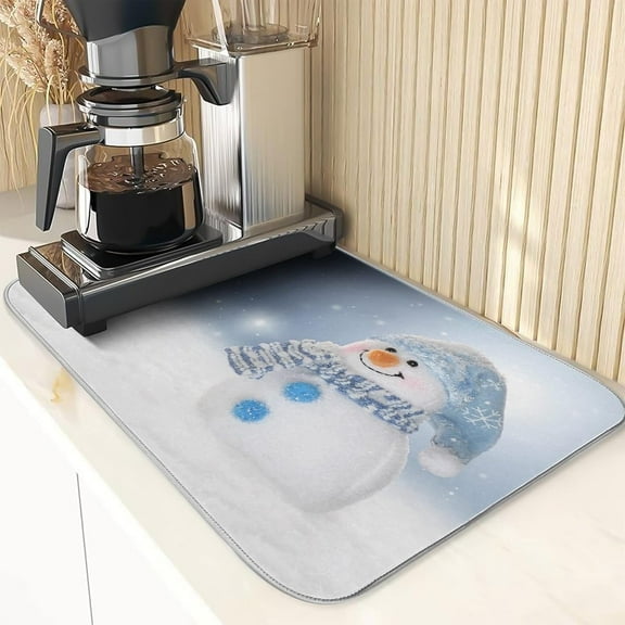 Coffee Mat Christmas Snowman Coffee Bar Accessories for Coffee Maker Coffee Machine Coffee Pot Espresso Machine Dish Rack Absorbent Dish Drying Mat Dishes Drainer Pad 16 x 18 Inch
