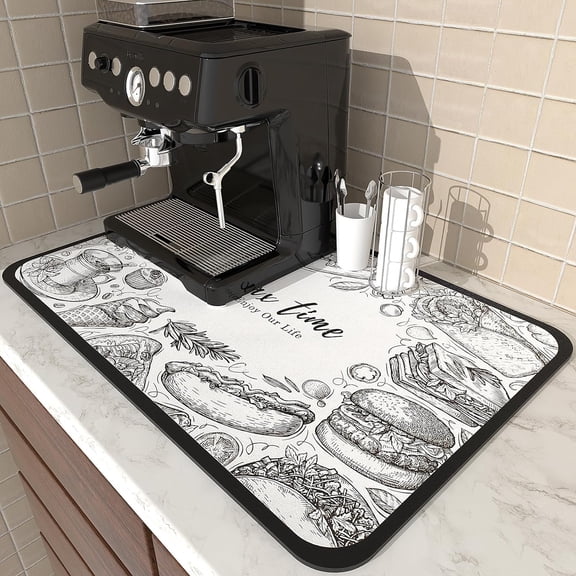 Coffee Mat, Coffee Bar Mat Hide Stain Absorbent Rubber, Quick Drying Mat Fit Under Coffee Maker, Kitchen Counter Pad with Non-slip Rubber Backed (12''x19'')