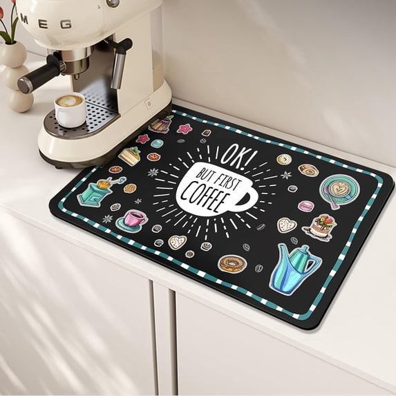 Coffee Mat Coffee Bar Mat Hide Stain Easy To Clean Dish Drying Mat Rubber Backed Absorbent 12"x19" Coffee Station Mat Coffee Maker Mat Espresso Machine Countertop Coffee Bar Accessories