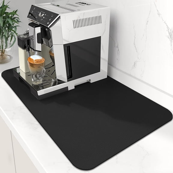 Coffee Mat,Coffee Bar Mat with Rubber Backed, 12" X 16" Hide Stains Coffee Maker Mat for Countertops, Large Drying Mats for Kitchen Counter, Coffee Bar Accessories, Absorbent Dish Drying Mat (Black)