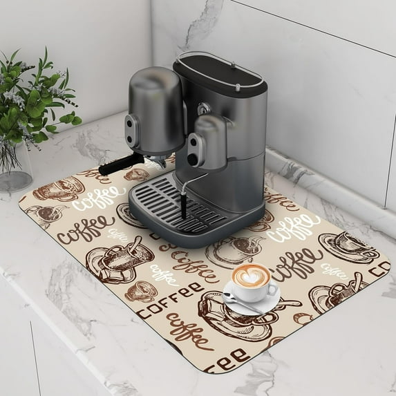 Coffee Mat Coffee Cup Drying Mat for Kitchen Counter Large Coffee Maker Mat Hide Stain Absorbent Rubber Backed Dish Drying Mats for Countertops Coffee Bar Accessories 24x16 Inch